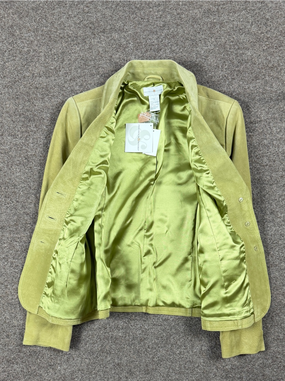 NWT Green Suede Leather Blazer Jacket Women’s S Lightweight Button Front Y2K - Picture 4 of 11